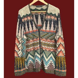 Peruvian Connection Pima Cotton Boho Geometric Cardigan Southwestern Knit XL